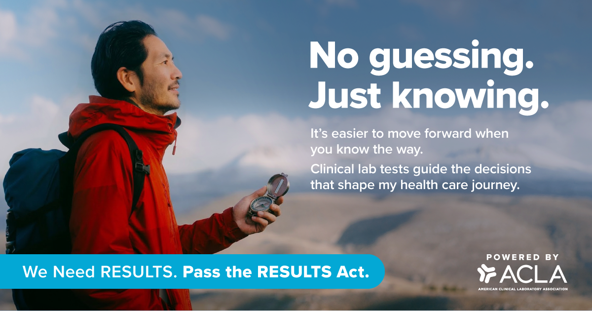 No Guessing. Just Knowing. RESULTS Act graphic about clinical lab tests detecting signs of cancer recurrence