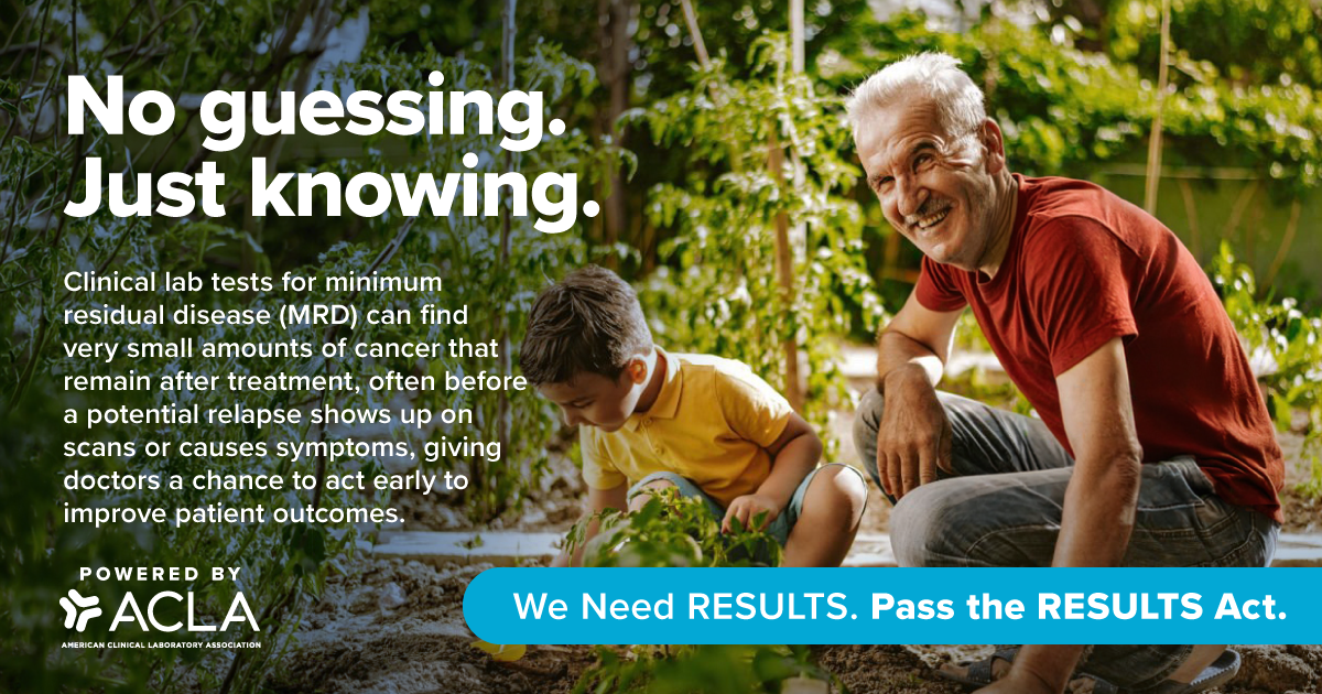 No Guessing. Just Knowing. RESULTS Act graphic showing clinical testing helping patients and providers make informed decisions