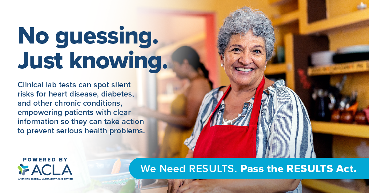 No Guessing. Just Knowing. RESULTS Act graphic about clinical lab tests detecting signs of cancer recurrence